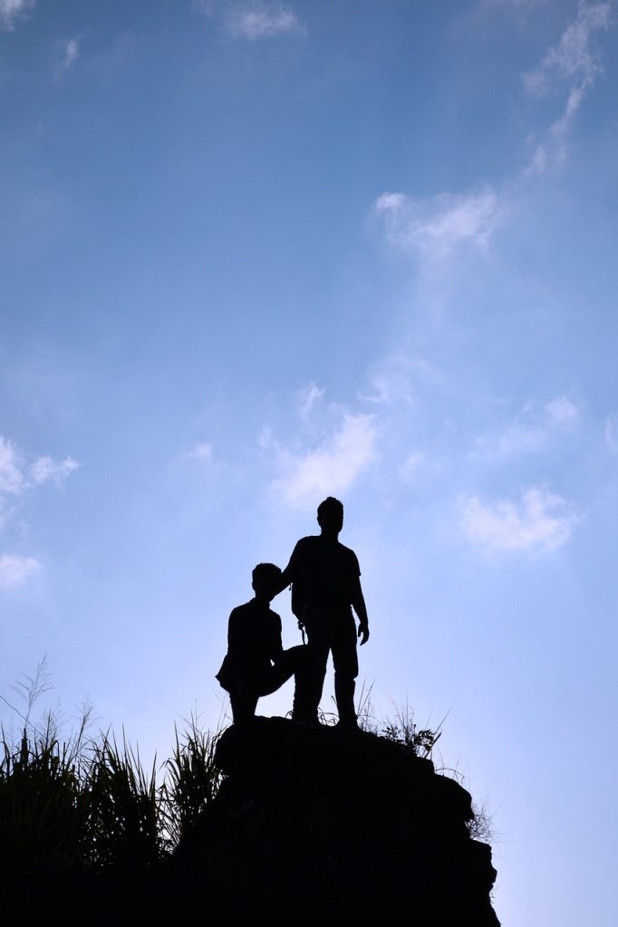 silhouette, boys, sky